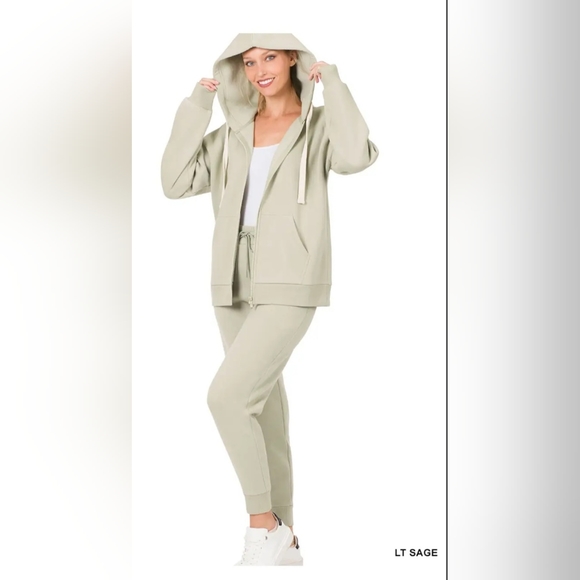 NEW! FABULOUS Dark Olive Fleece Zipper Hoodie Jacket & Jogger Pants 2PC … - Picture 9 of 9